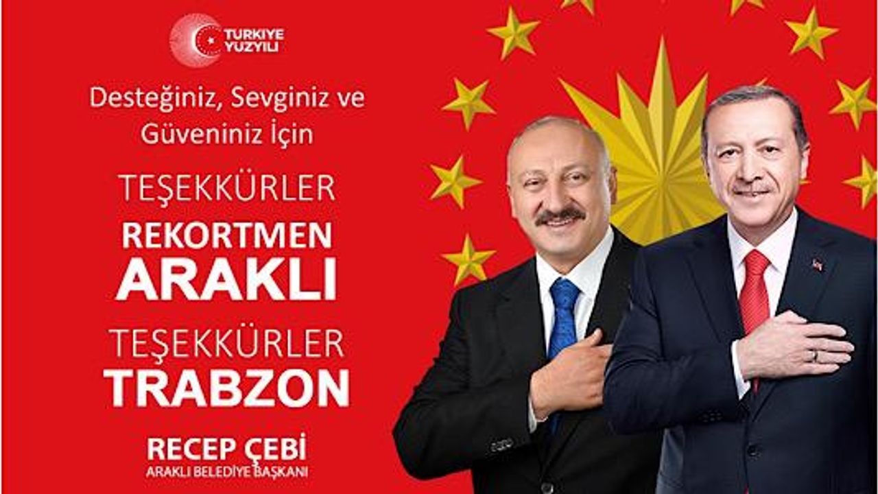 Araklı Belediye Başkanı Recep Çebi’den Cumhurbaşkanı Teşekkürü