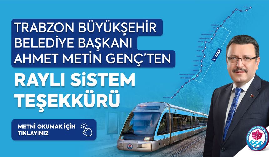 RAYLI SİSTEM BAŞKAN TEŞEKKÜR MESAJI